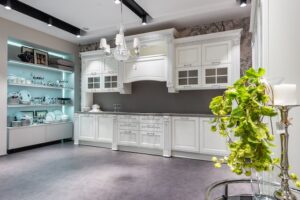 Dark green kitchen cabinet