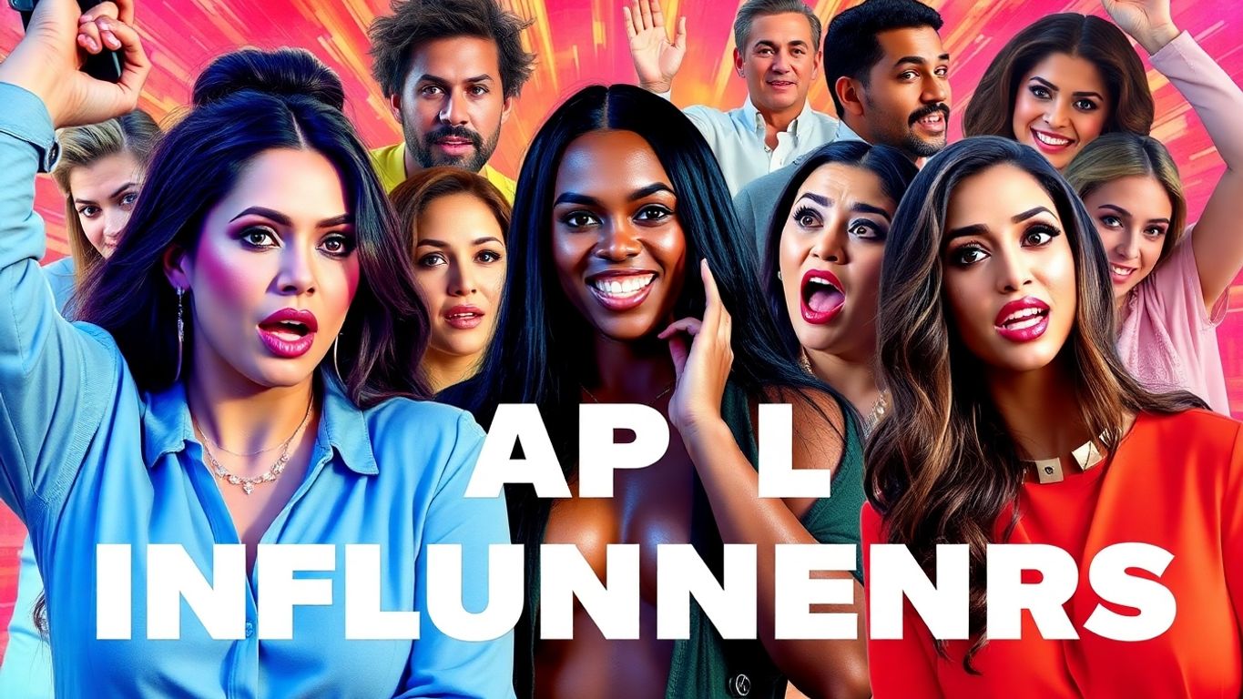 Collage of influencers in controversial moments and dramatic settings.