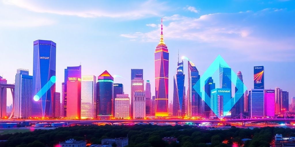 Modern city skyline illustrating fintech innovation and technology.