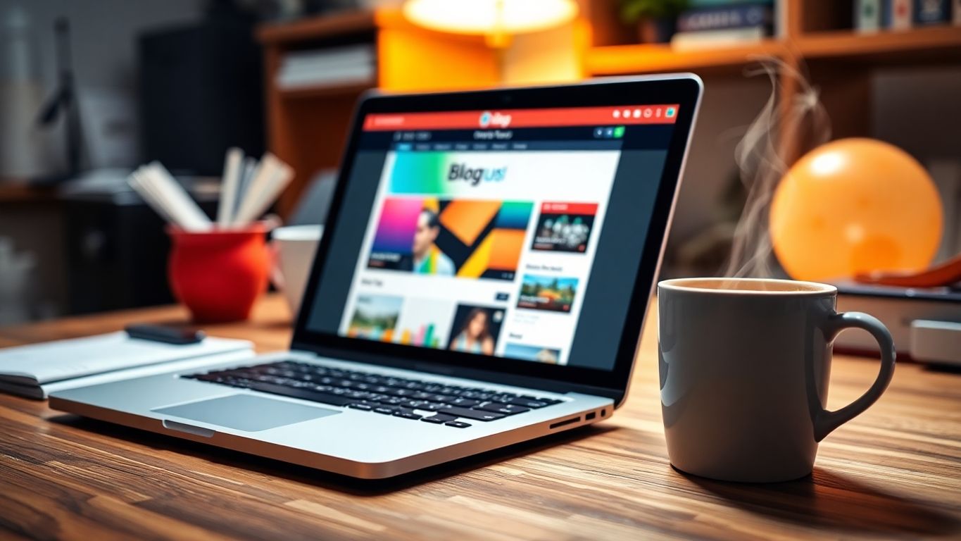 Close-up of a laptop and coffee in a workspace.
