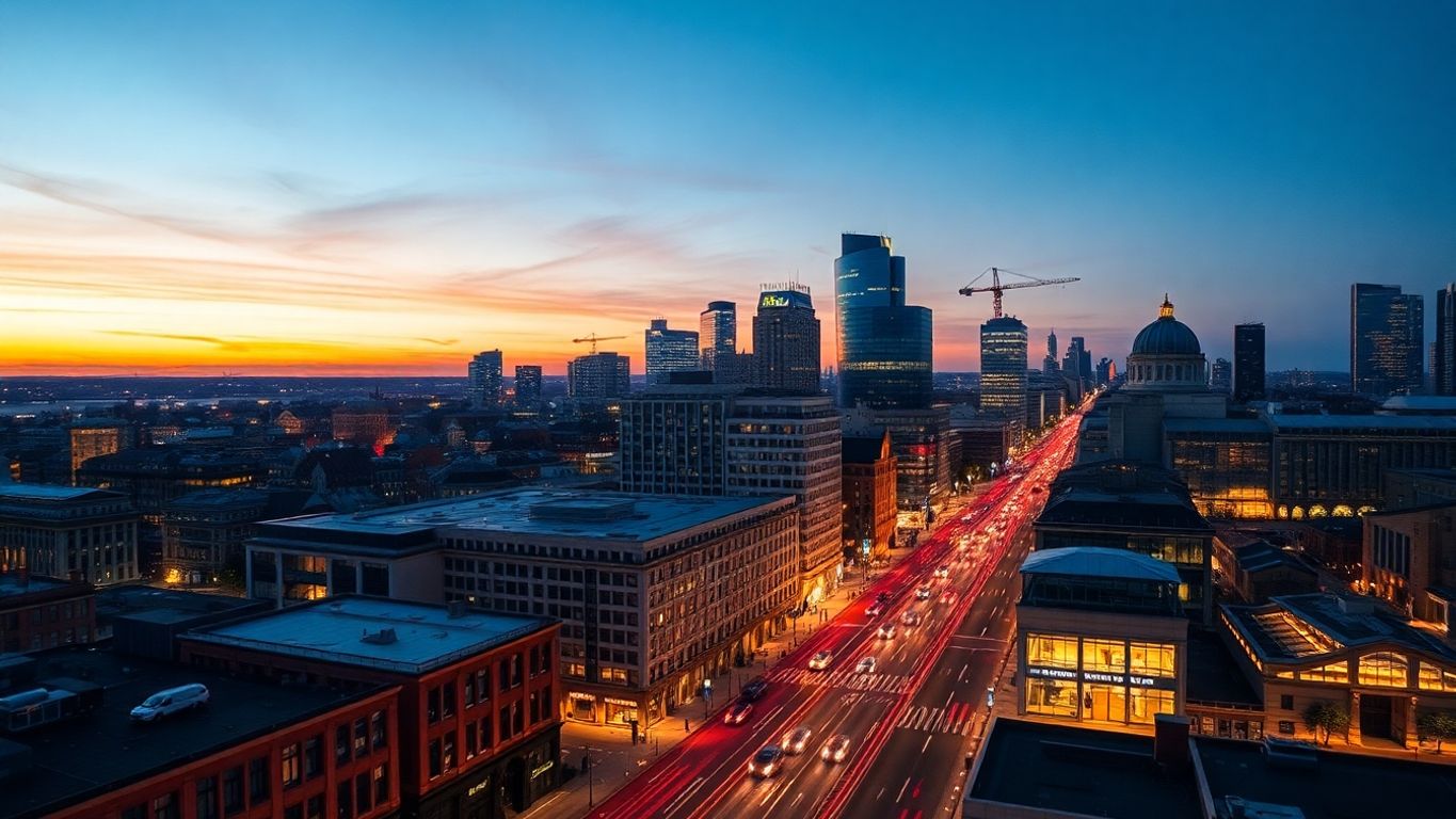City skyline at dusk illustrating European fintech markets.