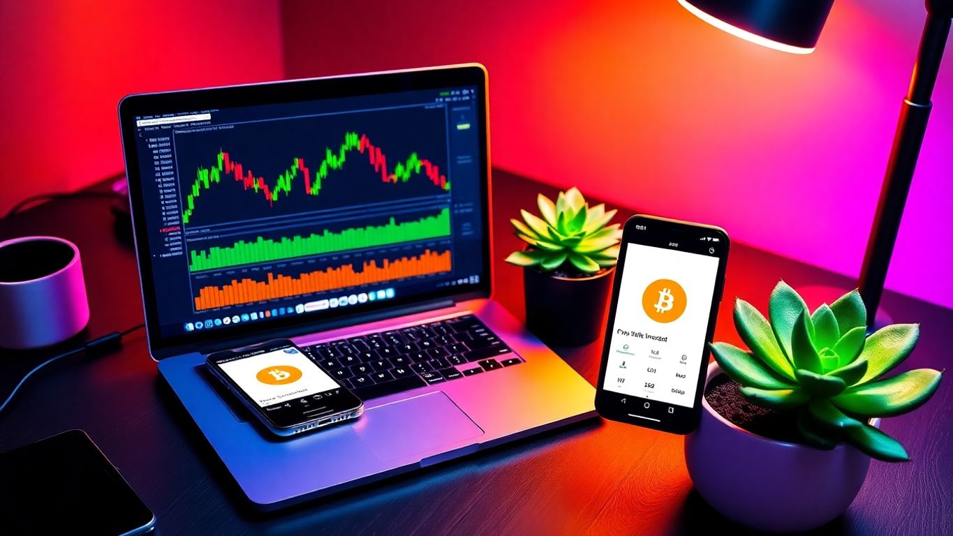 Modern workspace with cryptocurrency tools and technology.